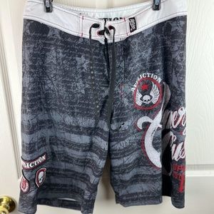 Men's Affliction American Customs Swim Trunks Gray Red Size 31